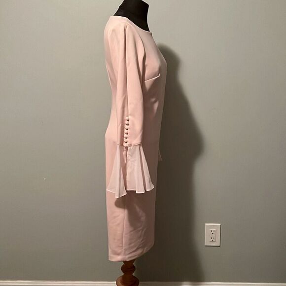 Calvin Klein Women's Pink Lined Bell Sleeve Chiffon Sheath Dress Size 4 NWOT - Picture 7 of 11
